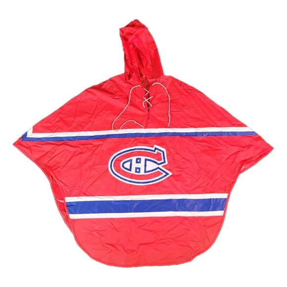 Vintage Montreal Canadiens Pullover Rain Coat Poncho NHL Hockey Logos Red - Picture 1 of 7